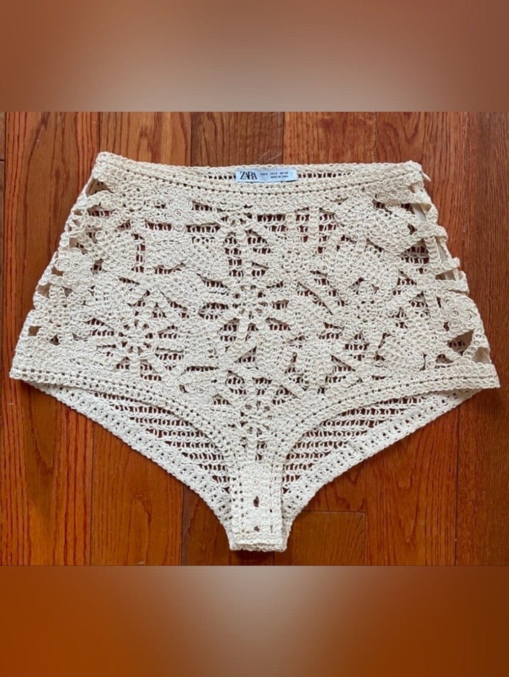"Zara NWT Crochet Knit Swim Cover-Up Bottoms – Size Small – Cream Beachwear"